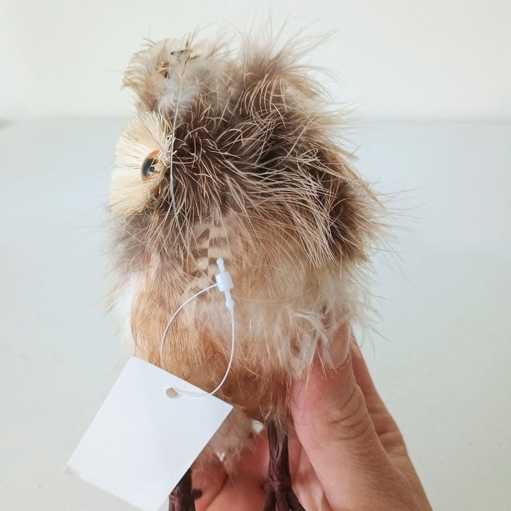 Pair Of Life Like Detailed Feathered Furry Owl Figurines Rustic Fall Decor - Picture 9 of 11